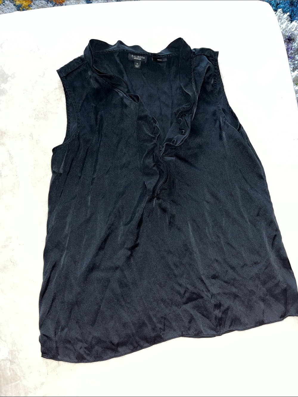Talbots Black Sleeveless Ruffled V-Neck Camisole